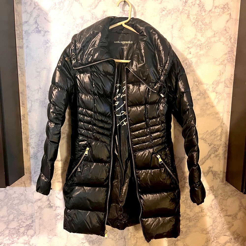 Karl Lagerfield Black Quilted Puffer Fitted Coat XS/S